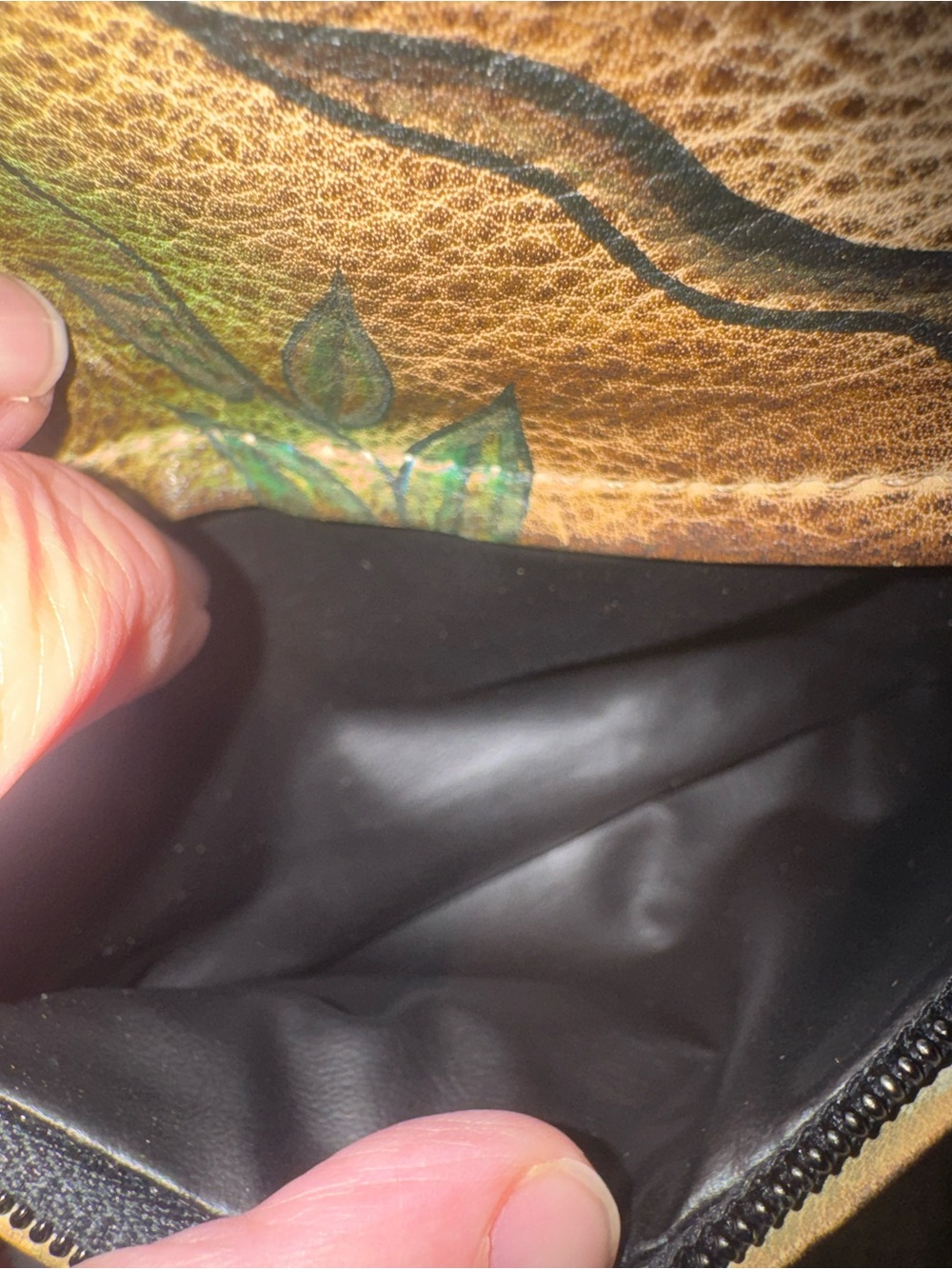 Hand-Painted Floral Leather Satchel in Brown and Multicolor - Picture 11 of 15